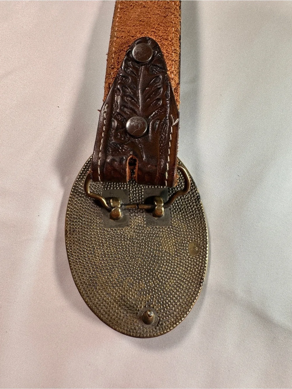 Vintage Braided Horsehair & Tooled Leather Western Belt Size 36 Solid Brass Indi